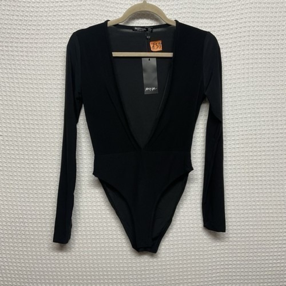 NWT Nasty Gal Collection Black Long Sleeve V-Neck Stretch BodySuit Women 8 China